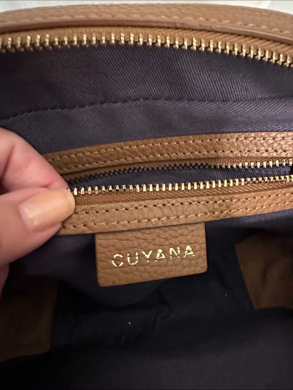 Cuyana Tan Pebbled Leather Crossbody Bag with Tassel - Picture 5 of 9